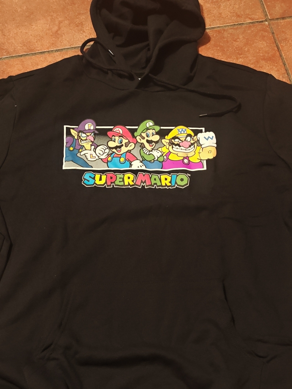 Nintendo Black Hoodie with Multicolor Super Mario Character Graphic